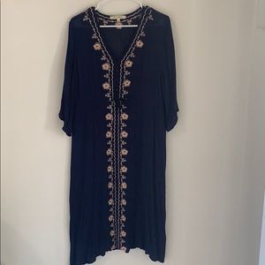 Gauze Dress with Floral Embroidery